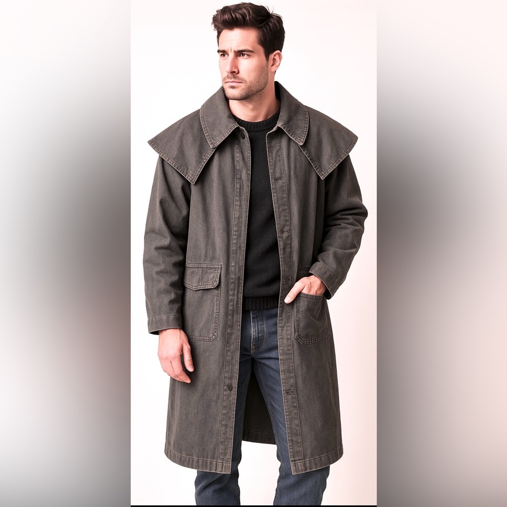Vintage Bush Trader‎ Heritage Denim Ranch Duster Coat Plaid Lined Western Core